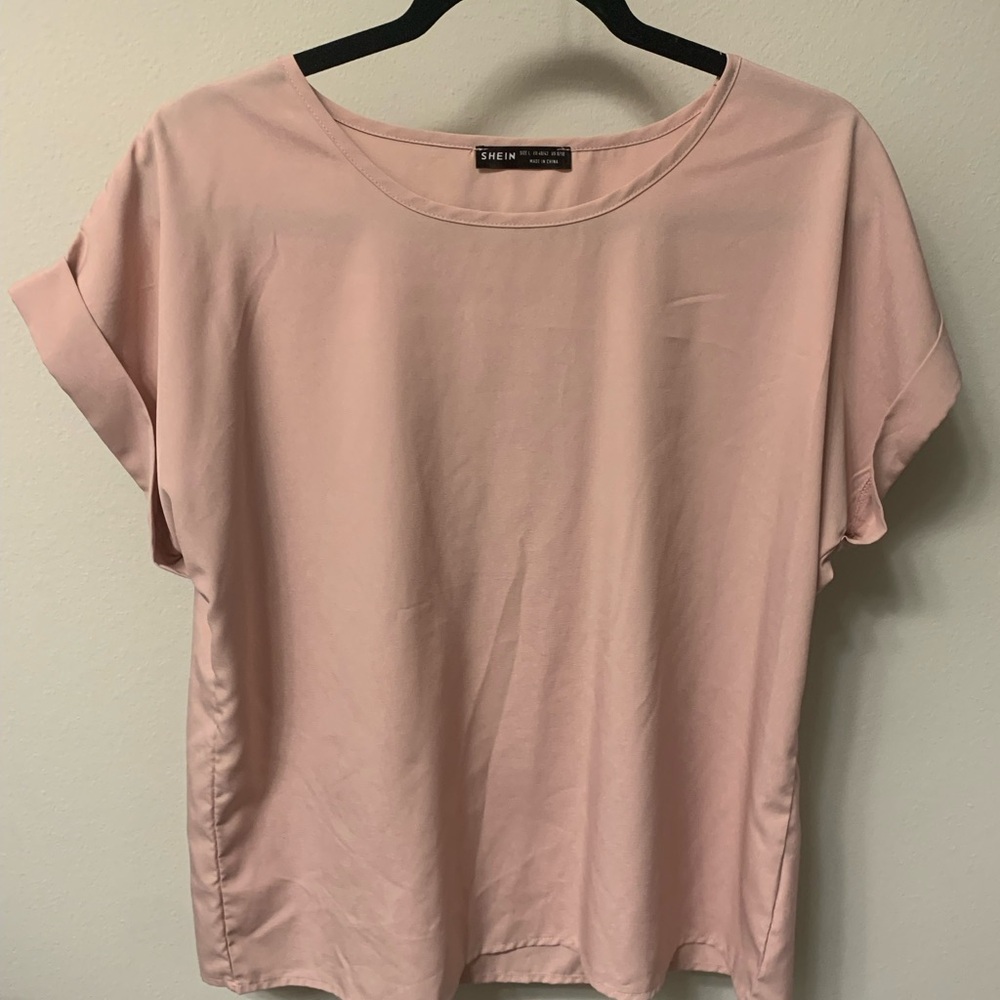 SHEIN Pink Cuffed Sleeve Boxy T-Shirt